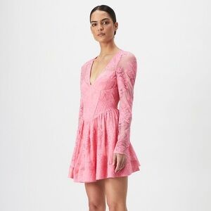 NWT Bardot Ellie Lace Corset Dress Hot Pink Bloom XL Mini Skirt Long Sleeve